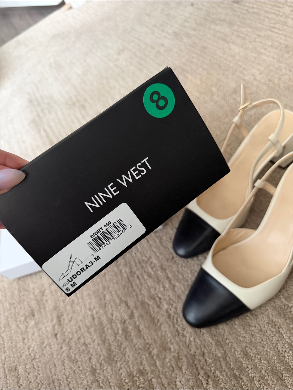 Nine West Cream and Black Pointed Slingback Block Heels - Picture 4 of 7